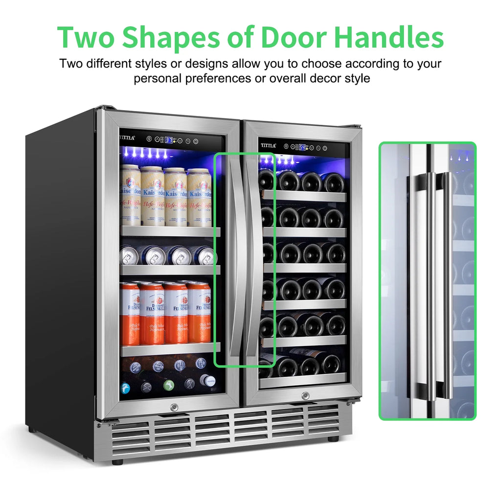 Tittla 30 Inch Wine Fridge, Dual Zone Wine and Beverage Refrigerator with 33 Bottle and 80 Can Wine Cooler Under Counter Freestanding