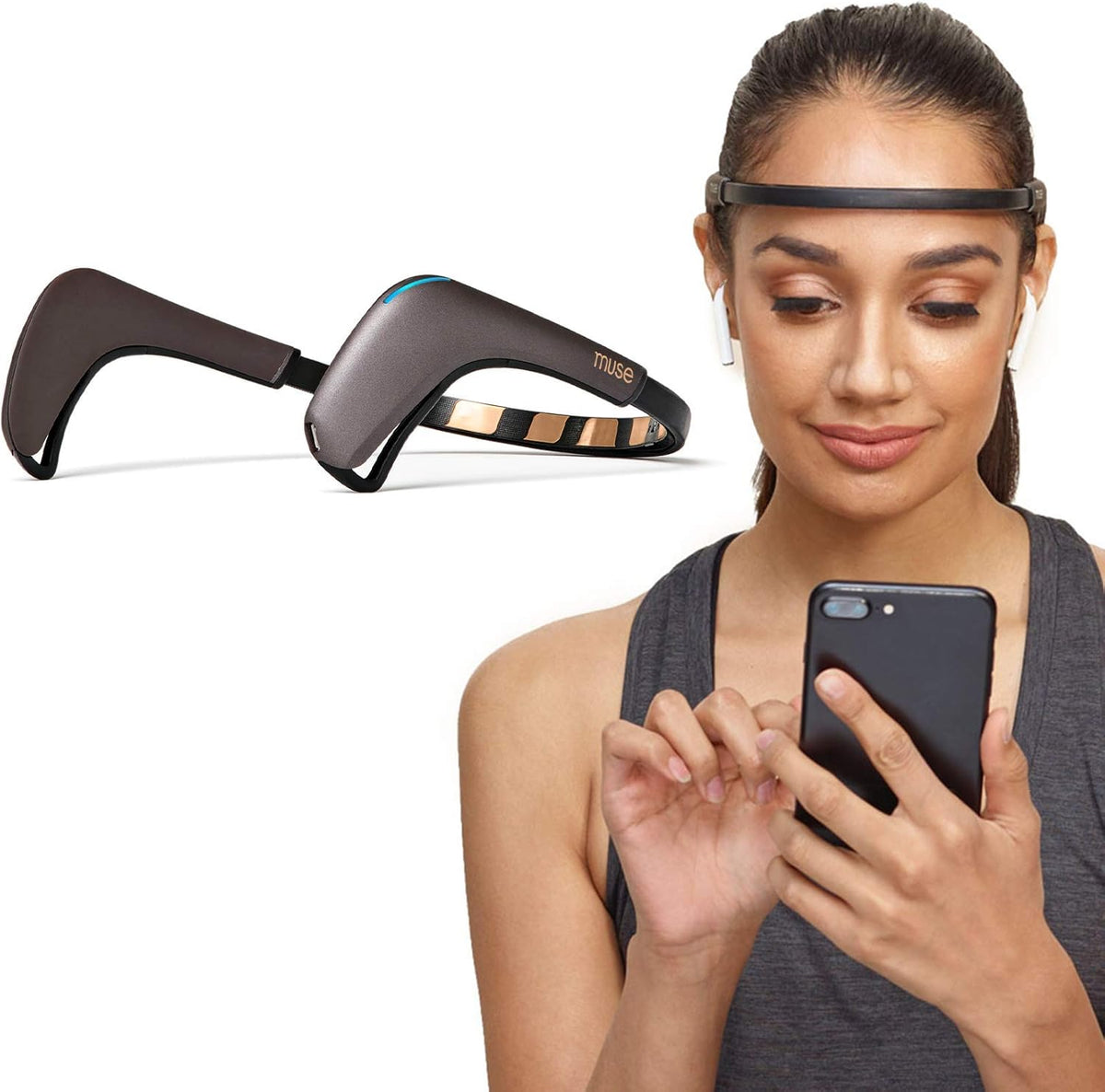 MUSE 2: The Brain Sensing Headband - Meditation Tracker Multi Sensor Headset Device - Responsive Sound Feedback for Brain Wave, Heart, Body & Breath Activity,Black/Grey