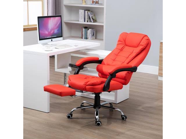 HOMCOM Reclining PU Leather Executive Home Office Chair with Footrest - Red
