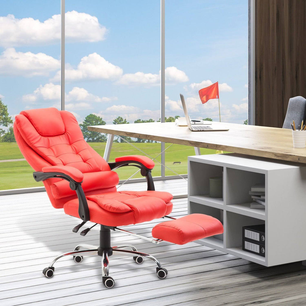 HOMCOM Reclining PU Leather Executive Home Office Chair with Footrest - Red