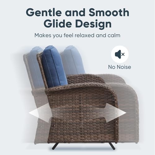 Patio Wicker Chairs Swivel Rocker - Outdoor Swivel Rocking Chairs Set of 2 with Rattan Side Table, Patio Swivel Glider Chair 3 Piece Patio Furniture Sets for Deck Porch Pool Brown/Blue
