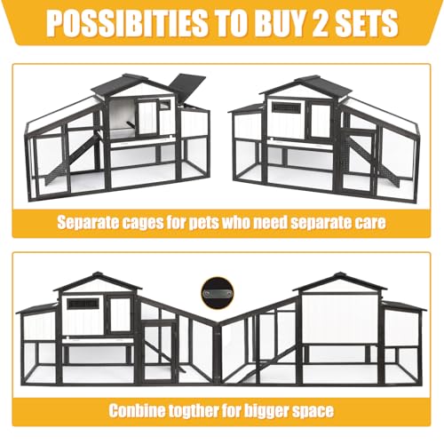 Chicken Coop and Run, Two Story Rabbit Hutch Indoor Outdoor, Wooden Hen House with Nesting Box Rabbit Cage, Ramp, Deep No Leak Pull Out Tray, for Chick, Bunny(Black)