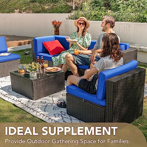 Devoko Patio Furniture Sets 6 Pieces Outdoor Sectional Rattan Sofa Manual Weaving Wicker Patio Conversation Set with Glass Table and Cushion (Beige)