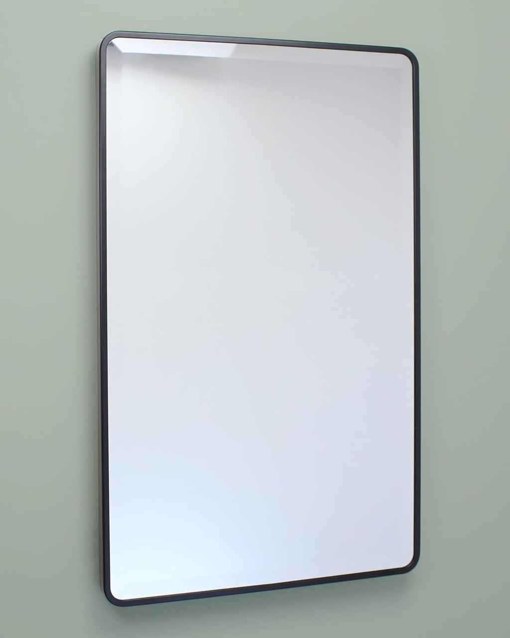 16x20 Austin Farmhouse Metal Framed Rounded Rectangle Recessed Bathroom Medicine Cabinet, Beveled Mirror, 14x18 in-Wall Opening, powder-coated Steel, Glass Shelves, Magnet Close, Brushed Nickel