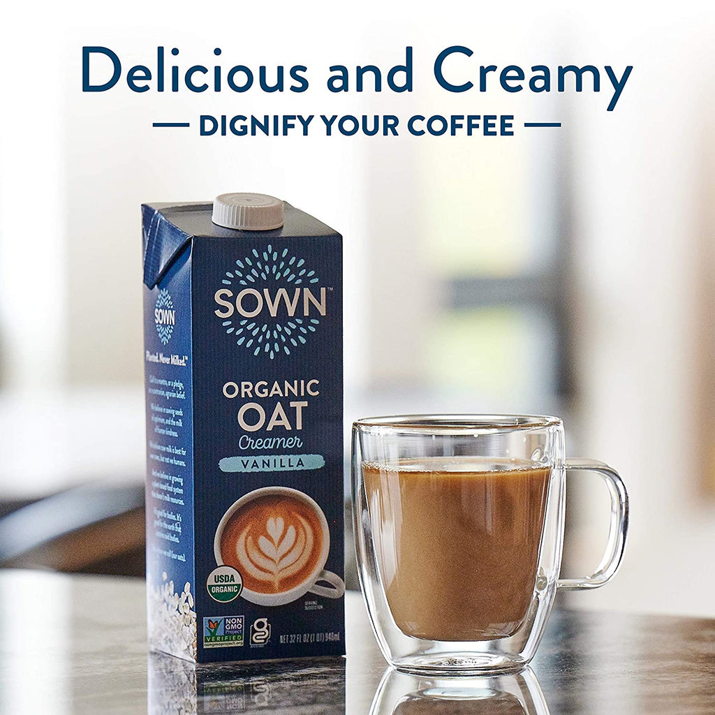 SOWN Organic Oat Creamer Unsweetened - Barista Oat Milk Non Dairy Coffee Creamer - Plant Based, Dairy-Free, Vegan, 0g Added Sugar, Gluten-Free, Non-GMO, Shelf Stable - 32oz (Pack of 6)