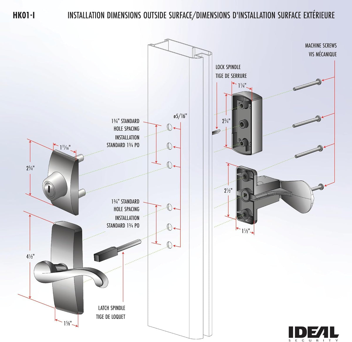 Ideal Security Door Lever with Deadbolt Lock for Storm and Screen Doors, Satin Gold