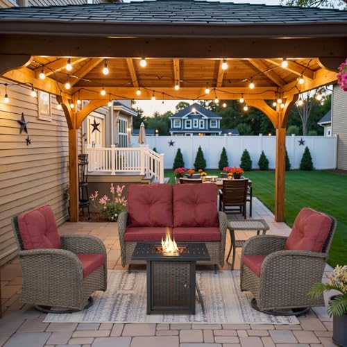 Patio Wicker Chairs Swivel Rocker - Outdoor Swivel Rocking Chairs Set of 2 with Rattan Side Table, Patio Swivel Glider Chair 3 Piece Patio Furniture Sets for Deck Porch Pool Brown/Blue