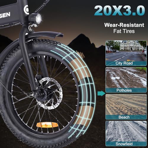 Folding Electric Bike for Adults, 20??3.0 Fat Tire Electric Bicycle, 374.4Wh Battery Ebike, 20MPH Electric Cargo Bike with LCD Color Display & 6 Speed Gears (Fits for 5'0+)