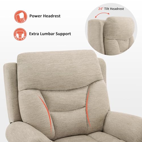 MCombo Triple Motor Power Lift Recliner Chair with Massage and Lumbar&seat Heating, Rolled Arms, Adjustable Headrest for Elderly People, Fabric 7888 (Coffee, Medium)