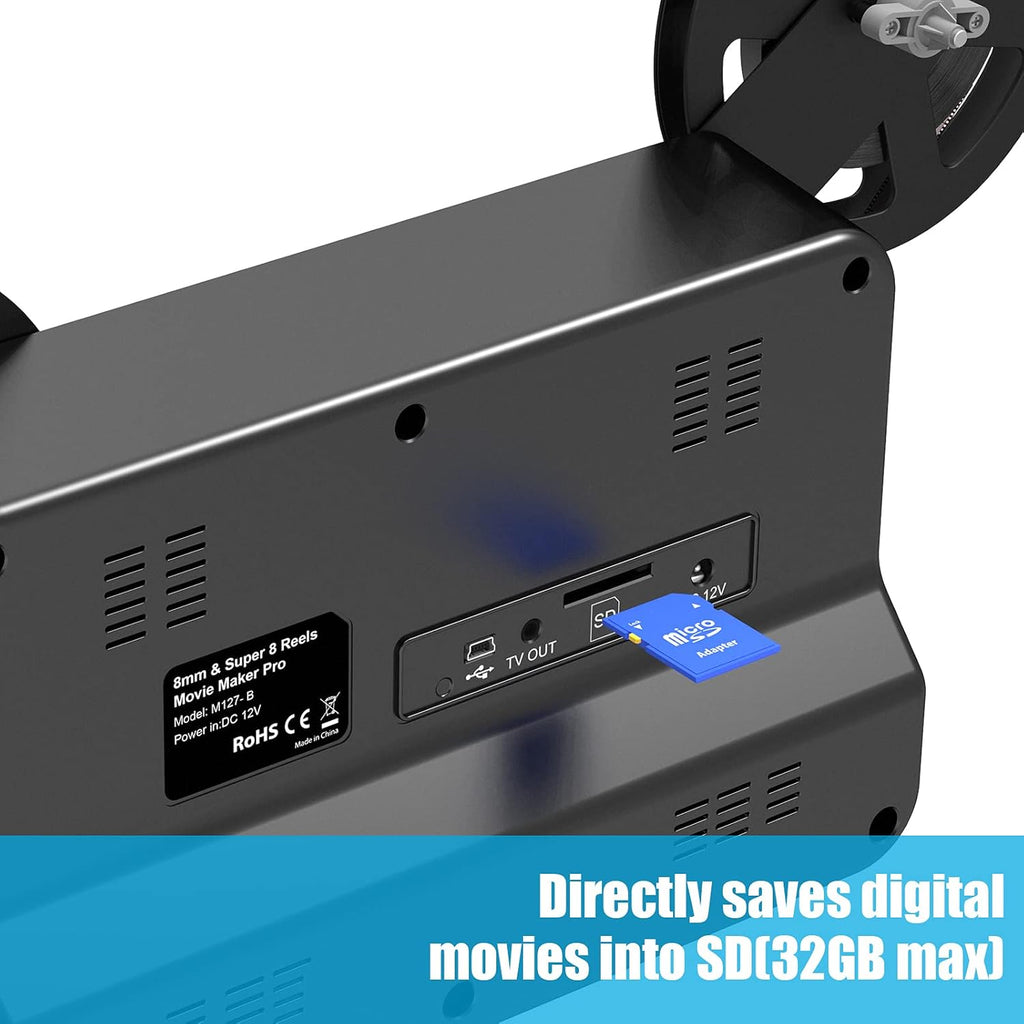 8mm & Super 8 Reels to Digital MovieMaker Film Sanner Converter, Pro Film Digitizer Machine with 2.4 LCD, Convert 5 inch and 8 inch 8mm Super 8 Film reels into 1080P Digital Videos