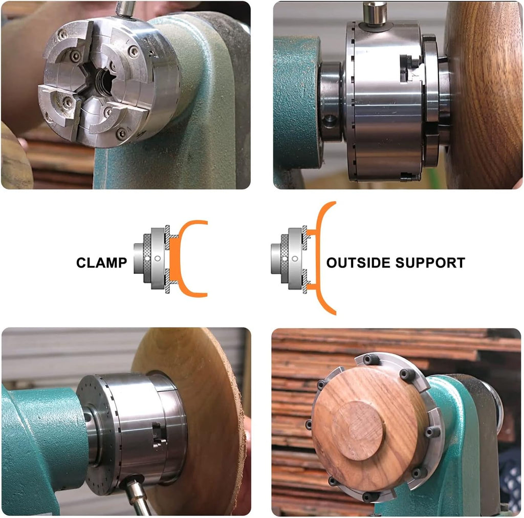 4 Inch Wood Lathe Chuck Set 1 x 8 tpi, Self Centering 4 Jaw Wood Turning Chuck