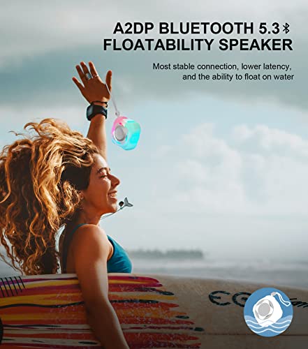 Waterproof Bluetooth Speaker IPX7, Shower Speaker with Dynamic Lights, TWS Mode, Loud Stereo Sound, Robust Bass, Portable Wireless Speaker with 24H Playtime for Kayak, Beach/Trip/Gifts for Unisex