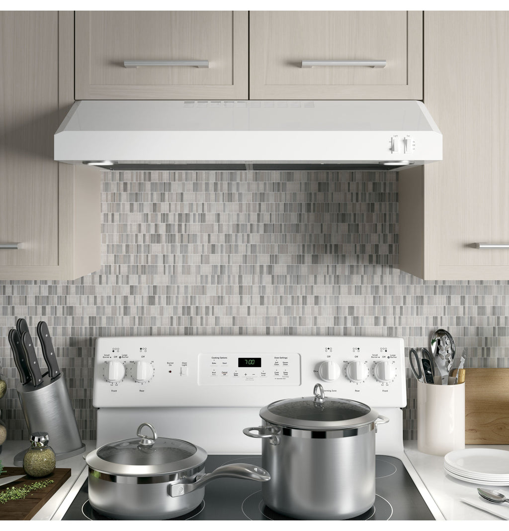 GE - 30 Convertible Range Hood - White on white