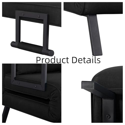 3 in 1 Sleeper Sofa Bed, Futon Sofa Bed for Living Room with Side Pocket, Black Sleepers Sofa Couch with Pullout Bed, Convertible Love Seat Sleepers Bed for Living Room, Bedroom, Small Space