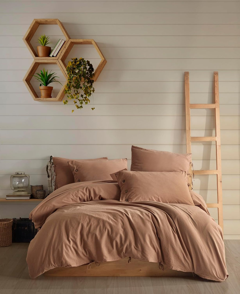 Monarch Duvet Cover Set Coffee with Milk 100% Washed Cotton Linen Super Soft Comfortable Chic Lightweight 5 Piece Set 2 Pillow Sham 2 Pillow Case 1 Quilt Cover Home Bedding Set King Size US