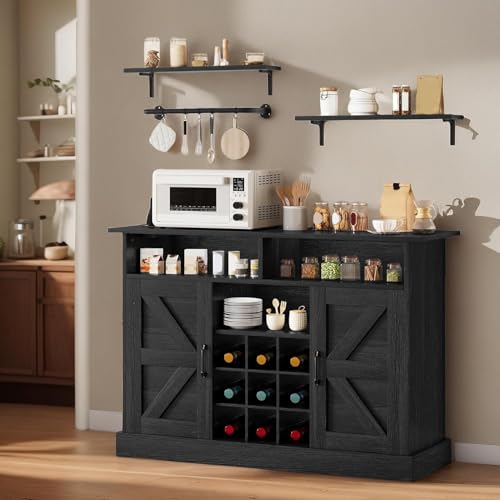 YITAHOME Buffet Cabinet, 47 Farmhouse Coffee Bar with Power Outlet, Floating Shelves, Multi-Functional Storage Sideboard Cabinet for Kitchen and Living Room (Rustic Brown)