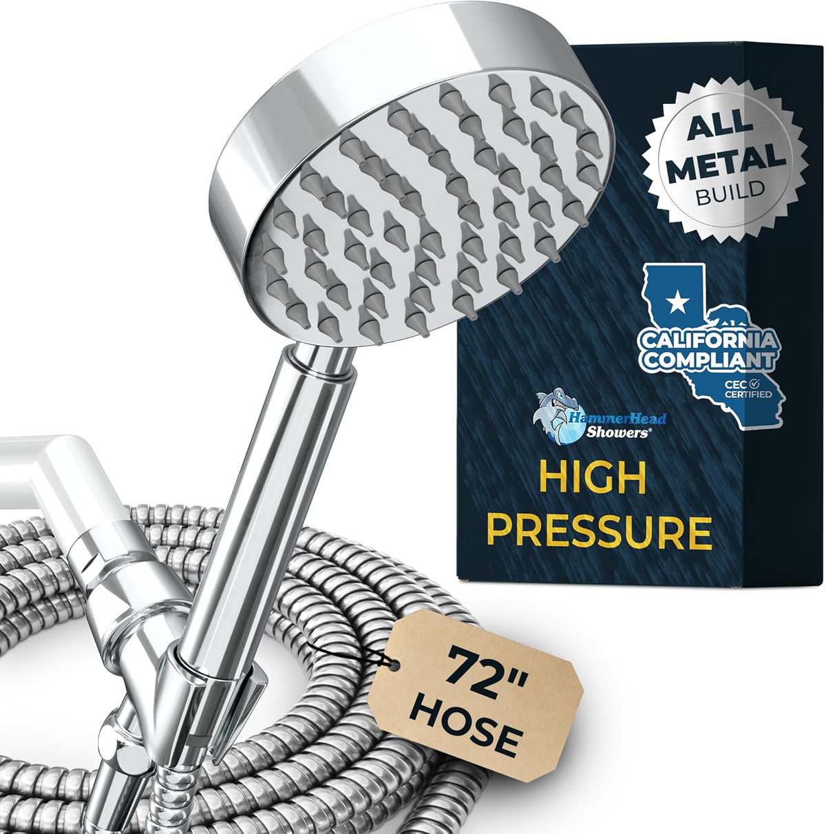 HammerHead Showers? Solid Metal LOW FLOW Handheld Shower Head with Hose and Brass Holder - OIL RUBBED BRONZE ?C Water Saving 1.75 GPM Detachable Shower Head - Adjustable Shower Wand Bracket & 6ft Hose