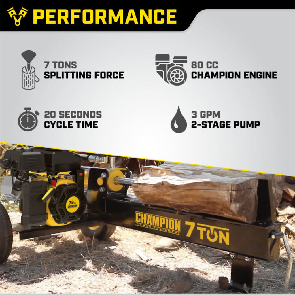 Champion Power Equipment, 7 Ton Log Splitter, Ram Force 7 Tons, Max. Log Diameter 14 in, Max. Log Length 19 in, Model# 90720
