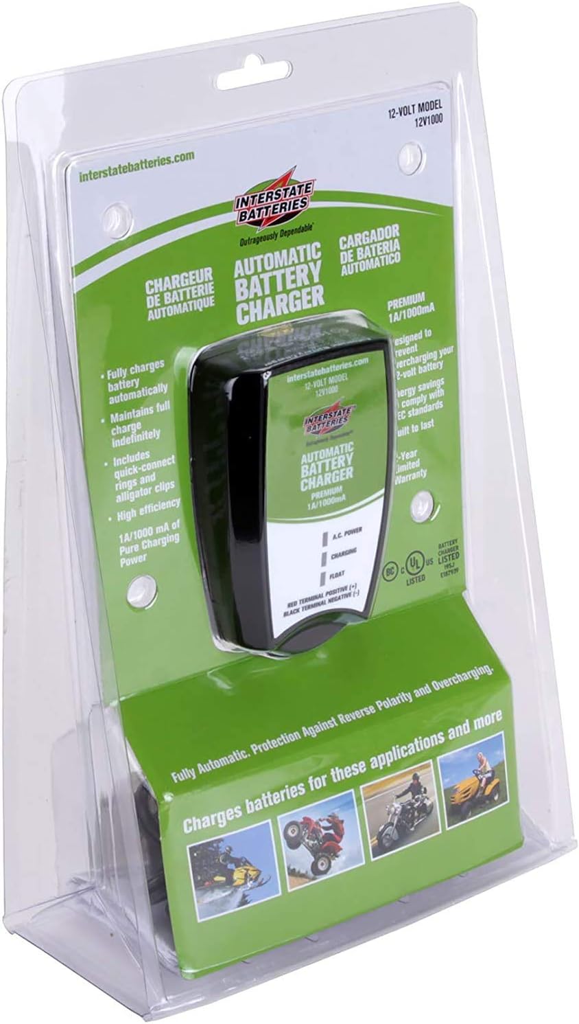 Interstate Batteries Automatic Battery Charger 12V 1.0 Amp (SLA/AGM) Sealed Lead Acid Trickle Charger Maintainer (920005) Pack of 2