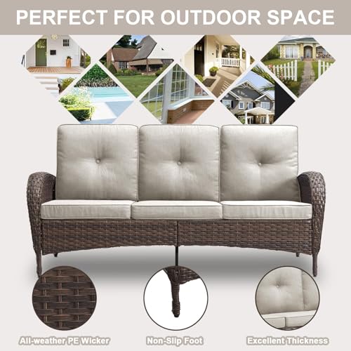 Patio Wicker Chairs Swivel Rocker - Outdoor Swivel Rocking Chairs Set of 2 with Rattan Side Table, Patio Swivel Glider Chair 3 Piece Patio Furniture Sets for Deck Porch Pool Brown/Blue