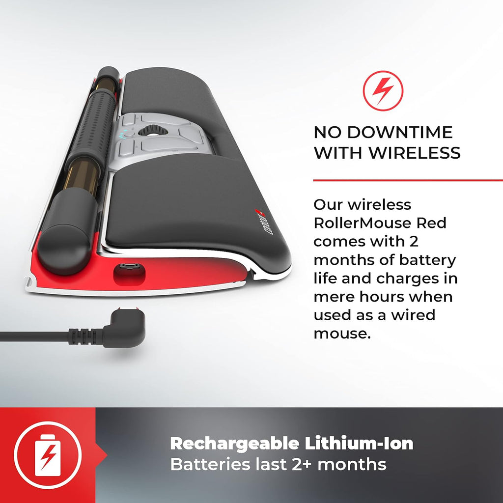 Contour Design RollerMouse Red Wireless - Wireless Ergonomic Mouse for Laptop and Desktop Computer Use - 2.4 GHz Ambidextrous Computer Mouse - Mac & PC Compatible
