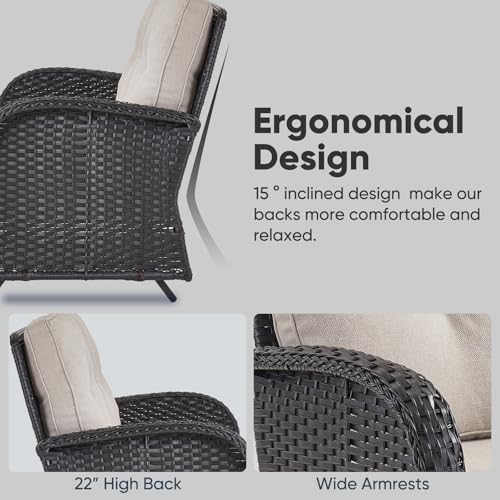 Patio Wicker Chairs Swivel Rocker - Outdoor Swivel Rocking Chairs Set of 2 with Rattan Side Table, Patio Swivel Glider Chair 3 Piece Patio Furniture Sets for Deck Porch Pool Brown/Blue