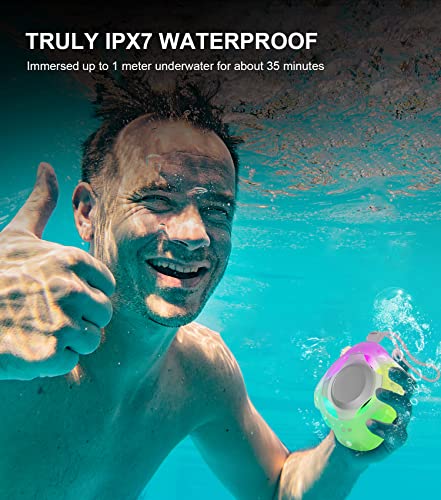 Waterproof Bluetooth Speaker IPX7, Shower Speaker with Dynamic Lights, TWS Mode, Loud Stereo Sound, Robust Bass, Portable Wireless Speaker with 24H Playtime for Kayak, Beach/Trip/Gifts for Unisex
