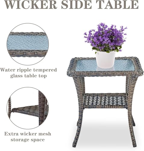 Patio Wicker Chairs Swivel Rocker - Outdoor Swivel Rocking Chairs Set of 2 with Rattan Side Table, Patio Swivel Glider Chair 3 Piece Patio Furniture Sets for Deck Porch Pool Brown/Blue