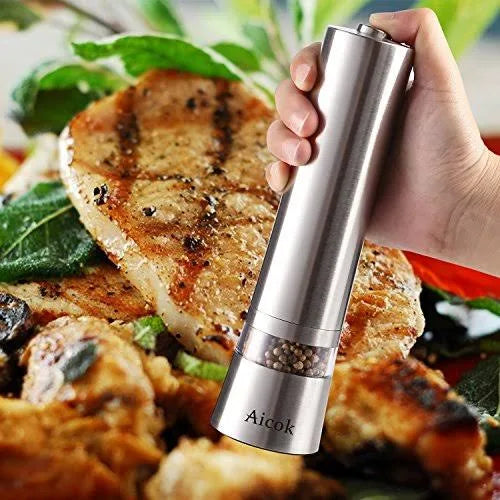 Aicok Stainless Steel Electronic Salt and Pepper Grinder Set with Adju