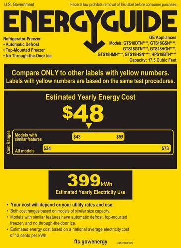 GE 17.5 Cu. ft. Stainless Steel Top Freezer Refrigerator-GTS18GSNRSS
