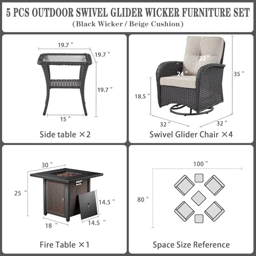 Patio Wicker Chairs Swivel Rocker - Outdoor Swivel Rocking Chairs Set of 2 with Rattan Side Table, Patio Swivel Glider Chair 3 Piece Patio Furniture Sets for Deck Porch Pool Brown/Blue