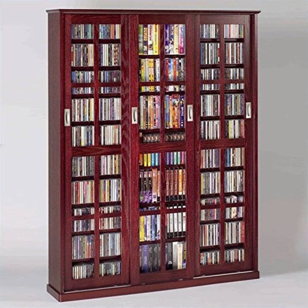 Leslie Dame MS 1050dc Mission Style Sliding Glass Door Multimedia Cabinet Dark Cherry