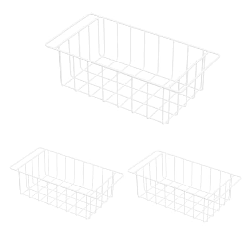 Freezer Wire Baskets, Kitchen Storage Organizer Bins for Chest and Upright Freezer, Refrigerator Dividers Containers with Handles - Pearl White (3)