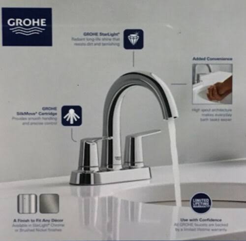 Grohe Veletto 4 in. Centerset 2-Handle High-Spout Bathroom Faucet in Starlight Chrome 20582000