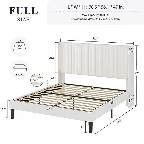 Allewie Queen Size Velvet Bed Frame/Vertical Channel Tufted Wingback Headboard/Upholstered Platform Bed/Strong Wooden Slats/No Box Spring Needed/Easy Assembly/Black