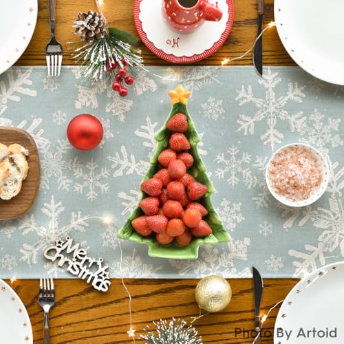 Artoid Mode Navy Blue Snowflakes Christmas Table Runner, Seasonal Winter Holiday Kitchen Dining Table Decoration for Home Party Decor 13x72 Inch