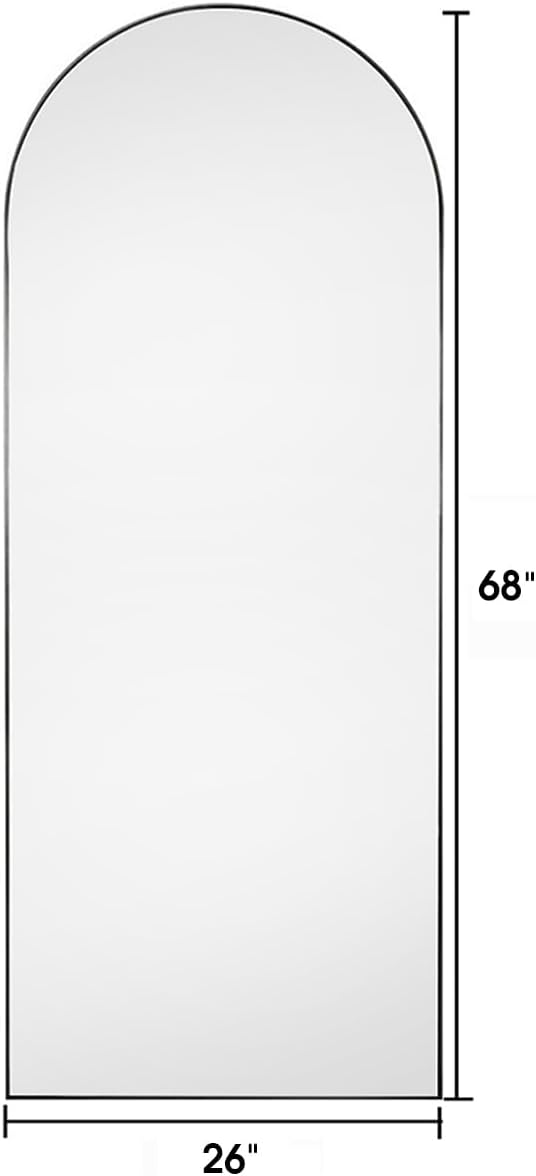 Floor Mirror, Oversized Full Length Mirror, Arched Mirror, Large Standing Mirror, Tall Mirror, Wall Mounted, FreeStanding, Giant Mirror, 68??26, Aluminum Frame - Black