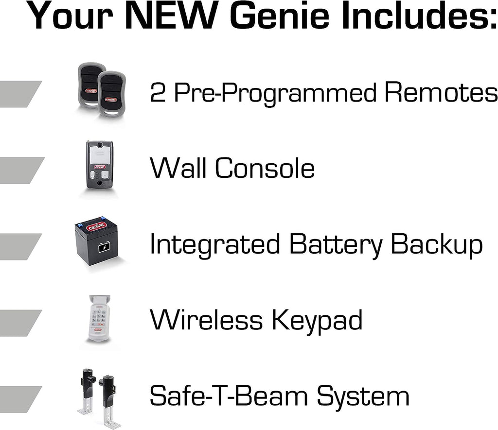 Genie Chain Drive 750 3/4 HPc Garage Door Opener w/Battery Backup - Heavy Duty Chain Drive - Operate your garage door when the primary power is out - Wireless Keypad Included, Model 7035-TKV,BLACK