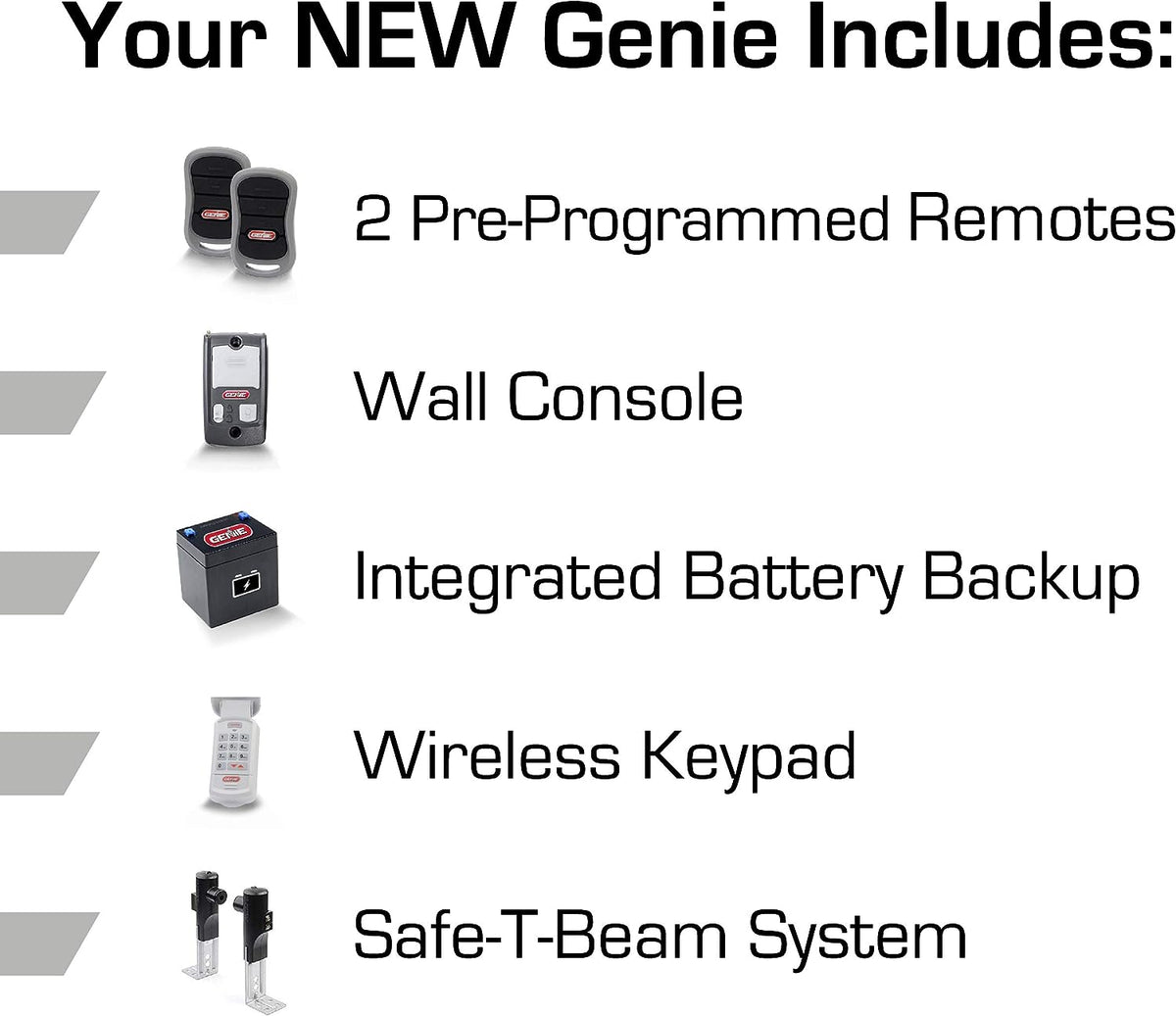 Genie Chain Drive 750 3/4 HPc Garage Door Opener w/Battery Backup - Heavy Duty Chain Drive - Operate your garage door when the primary power is out - Wireless Keypad Included, Model 7035-TKV,BLACK