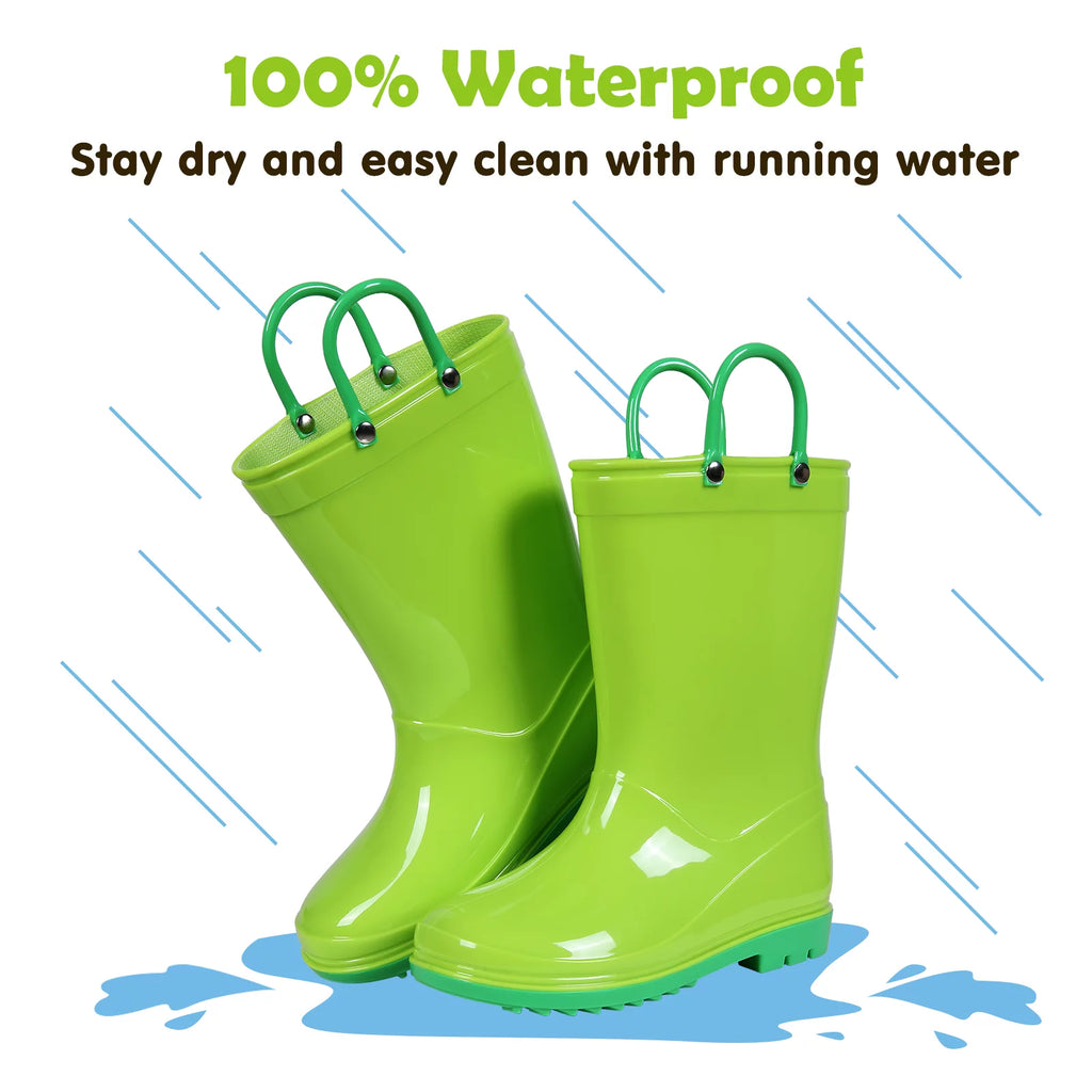 Litfun Toddler Kids Rain Boots for Boys Girls, Size 8 Toddler, Green