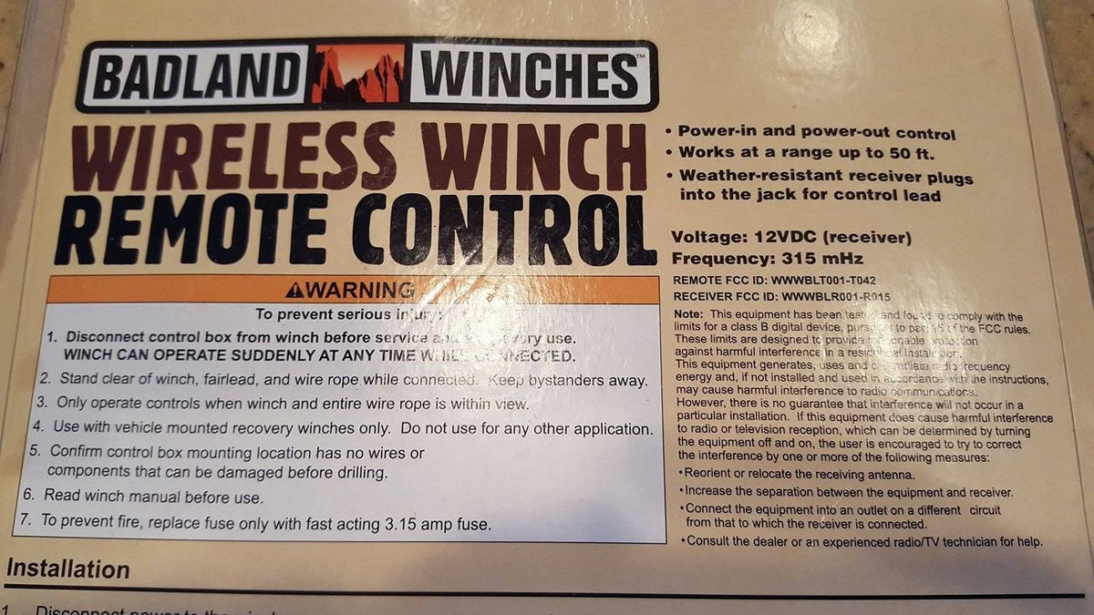 Badland 69229 Wireless Winch Remote Control