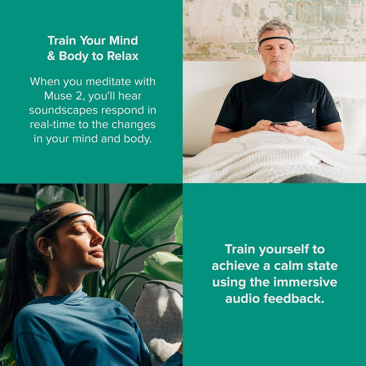 MUSE 2: The Brain Sensing Headband - Meditation Tracker Multi Sensor Headset Device - Responsive Sound Feedback for Brain Wave, Heart, Body & Breath Activity,Black/Grey