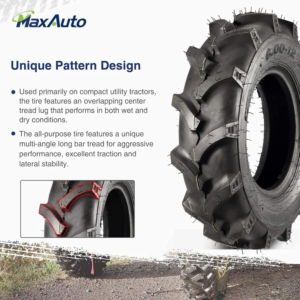 MaxAuto Farm Tractor Tire 6.00-12 Replace Kubota 7100 Series H167,2Pcs