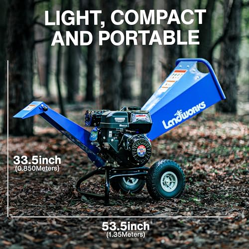 Landworks Wood Chipper Shredder Mulcher, Heavy Duty, 7 HP Gas Powered, Compact Rotor Assembly, 3 Inch Max Capacity