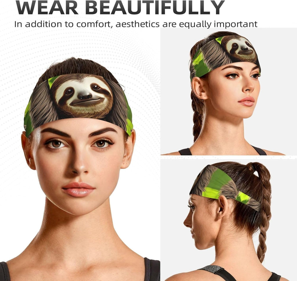 Elastic Exercise Headband for Men & Women Moisture Wicking Athletic for Running, Gym, Working Out Cute Sloth Pattern