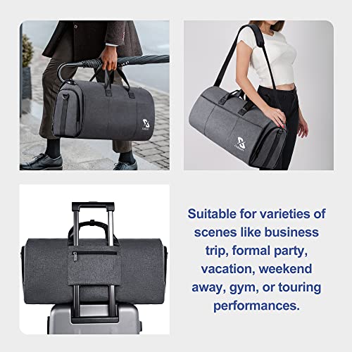 Convertible Garment Bag for travel,Carry on Garment Duffle Bag with Shoe Compartment, Detachable Shoulder Strap - 2 in 1 Suit Bags Suit Travel Bags for Men Women