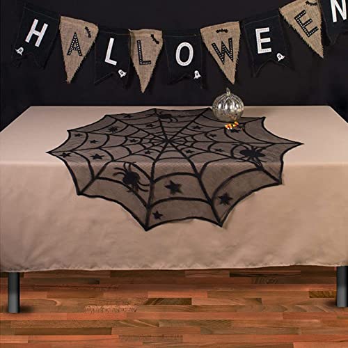 Halloween Decorations Sets,Fireplace Mantel Scarf,Round Spider Table Cover,Lace Table Runner and Cobweb Lampshade,80 Pcs 3D Bat for Party Decors