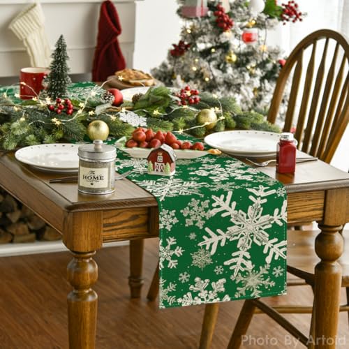 Artoid Mode Navy Blue Snowflakes Christmas Table Runner, Seasonal Winter Holiday Kitchen Dining Table Decoration for Home Party Decor 13x72 Inch