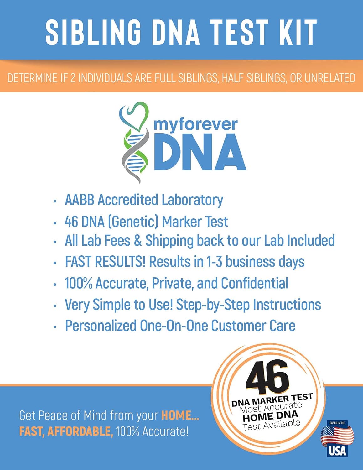 My Forever DNA - Sibling DNA Test KIT Includes All Lab Fees & Shipping to Lab 46 (Genetic) DNA Marker Test Accurate & Confidential