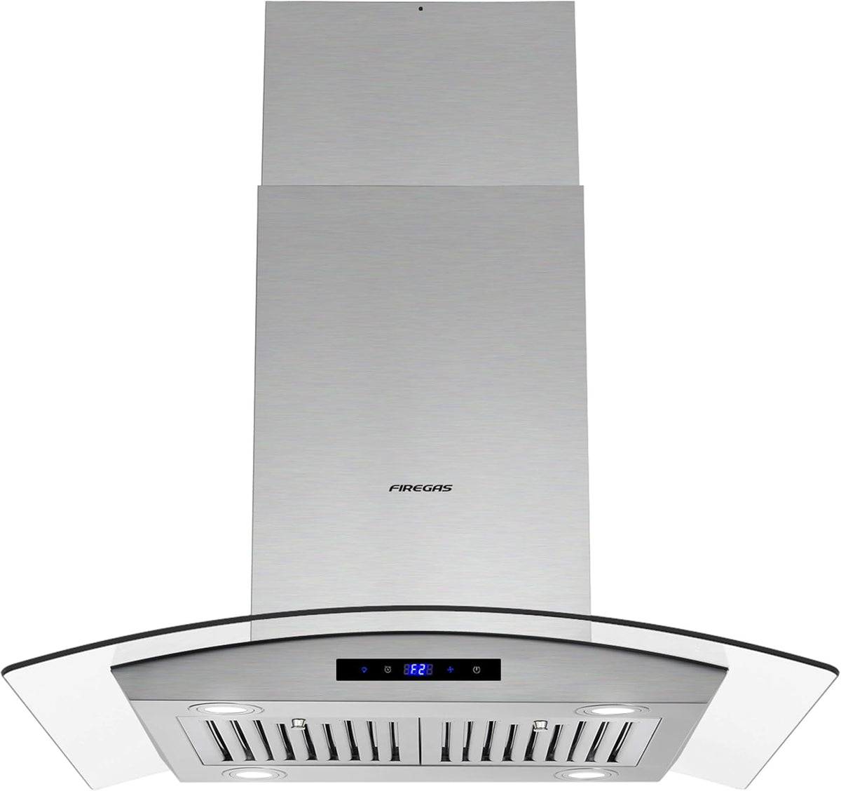 FIREGAS Island Range Hood 36 inch 450 CFM with Chimney,Tempered Glass,4 LED Lights,3 Speed Fan,Touch Control,Permanent Filter,Charcoal Filter,Stainless Steel,Island Mount,Ceiling Mount